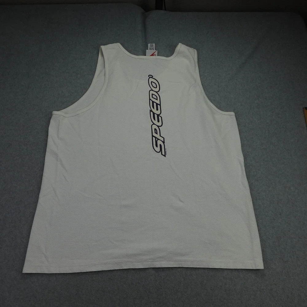 Speedo Tank Top‎ Mens XL White Athletic Sleeveless Graphic USA Made
